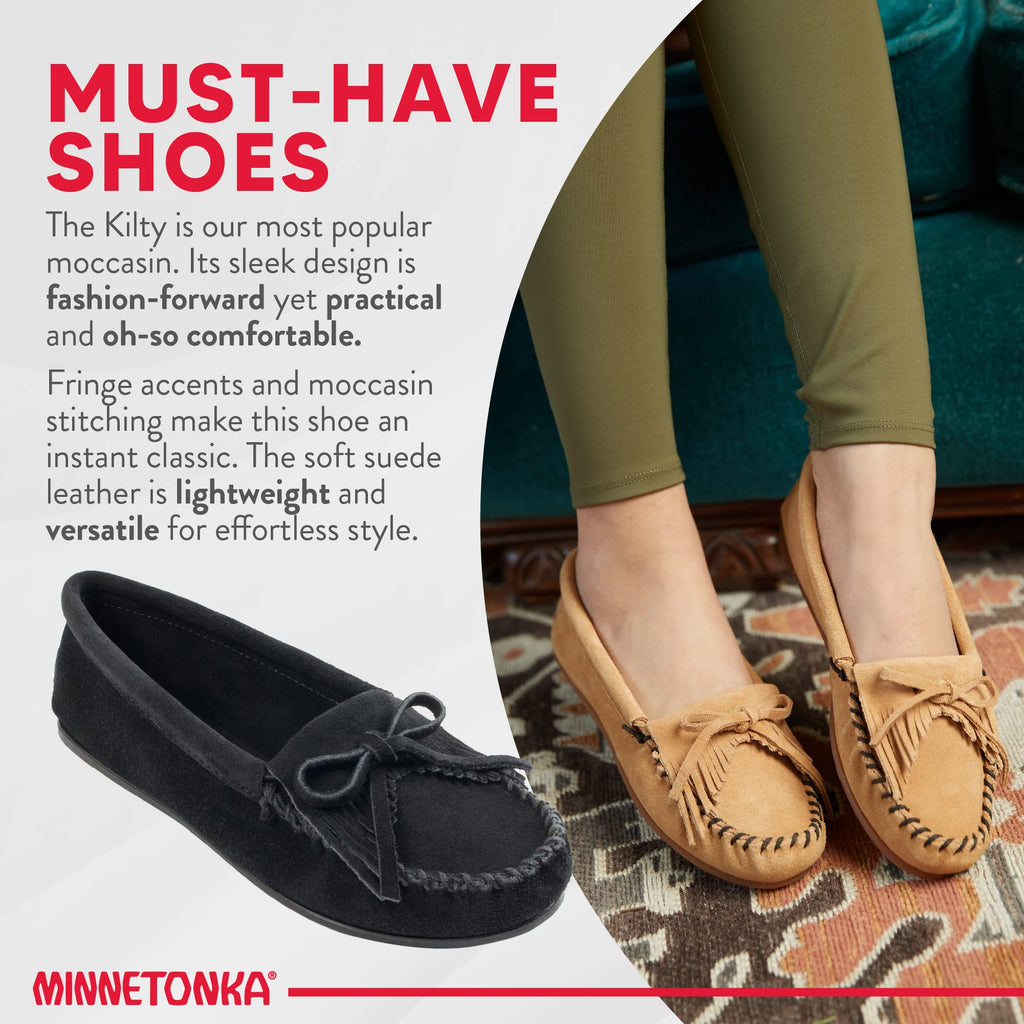 Minnetonka Women's Kilty Hardsole Moccasins 10 M Black