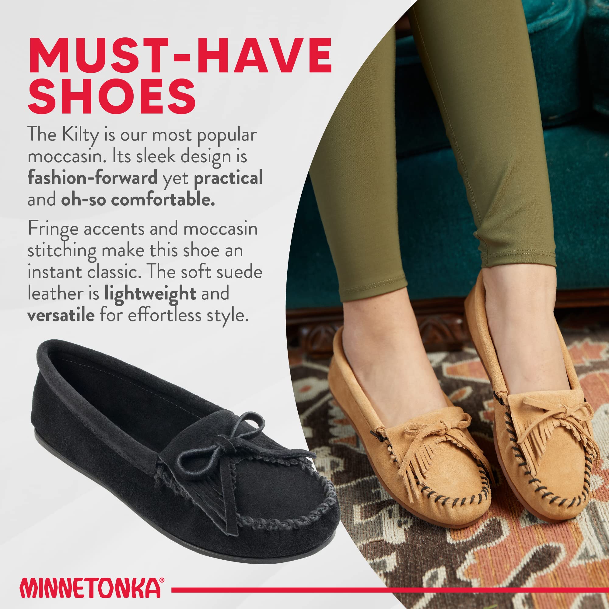 Minnetonka Women's Kilty Hardsole Moccasins 10 M Black