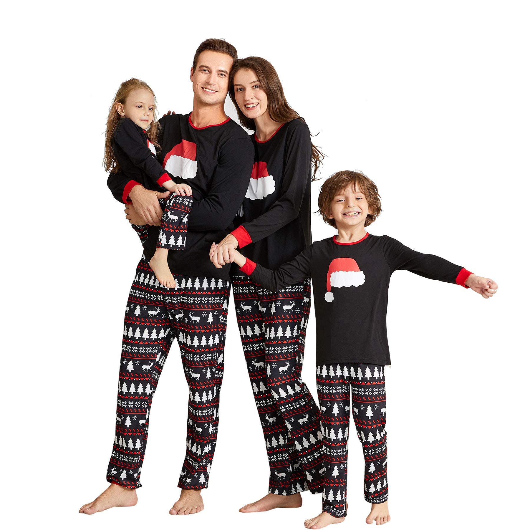IFFEI Matching Family Pajamas Sets Christmas PJ's with Santa Hat Tee and Festival Style Pants Loungewear Men XL
