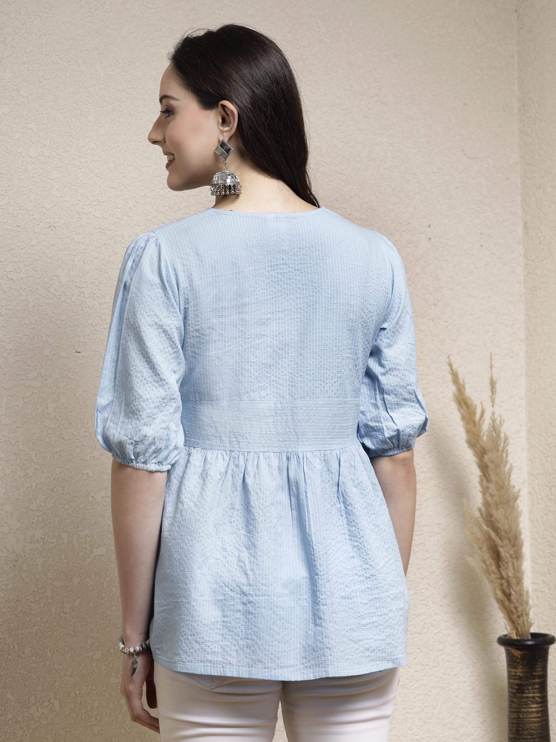 Stylum Womens Self Woven Kantha Cotton Top