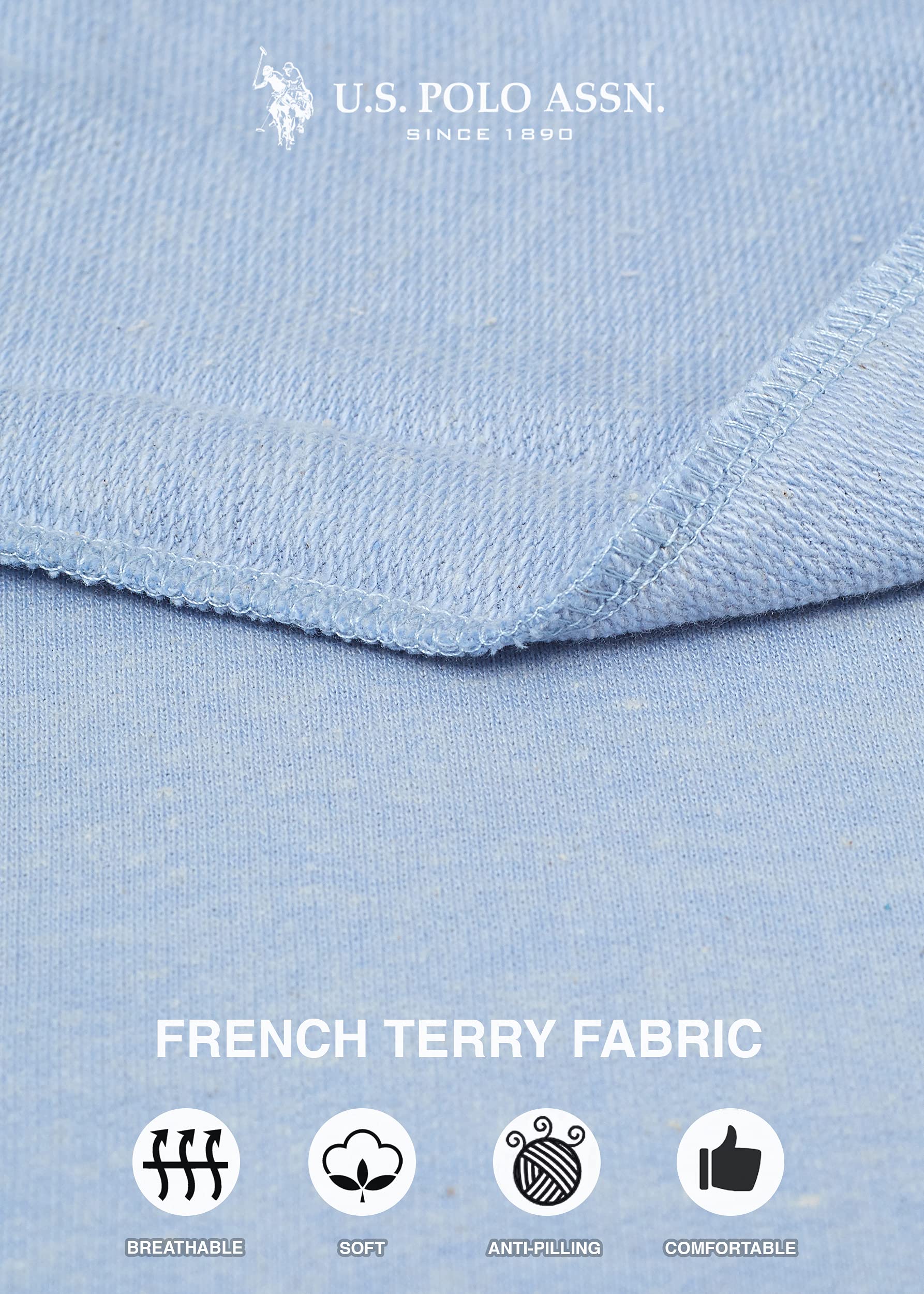 U.S. Polo Assn. Essentials Womens Lounge Pants with Pockets, French Terry Sweatpants for Women (Blue Yonder Heather, Large)