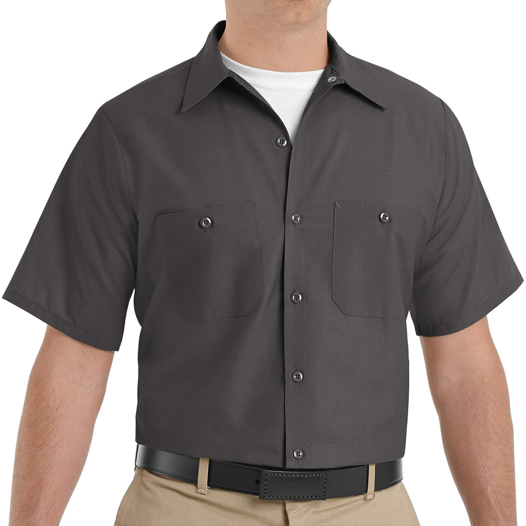 Red Kap Men's Tall Industrial Work Shirt, Regular Fit, Short Sleeve, Charcoal, 3X-Large