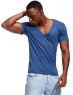 Deep V Neck T Shirt for Men Low Cut Vneck Tee Invisible Tshirt Vee Top Blue L
