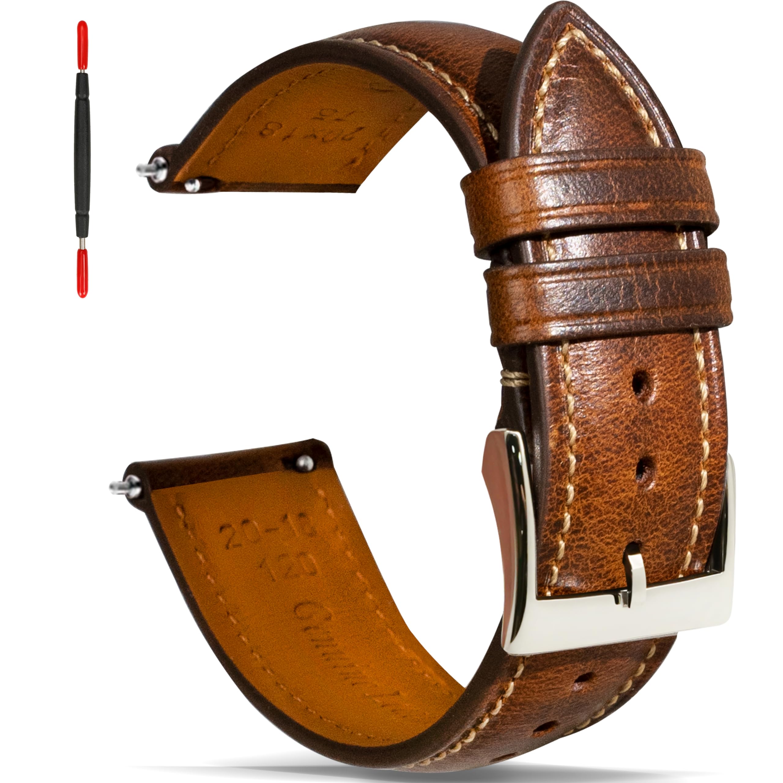 Gomvadr Leather Watch Band 14mm 16mm 18mm 19mm 20mm XL 21mm 22mm XXL 24mm,Vintage Oil Wax-tanned Men's Watch Bands Replacement L