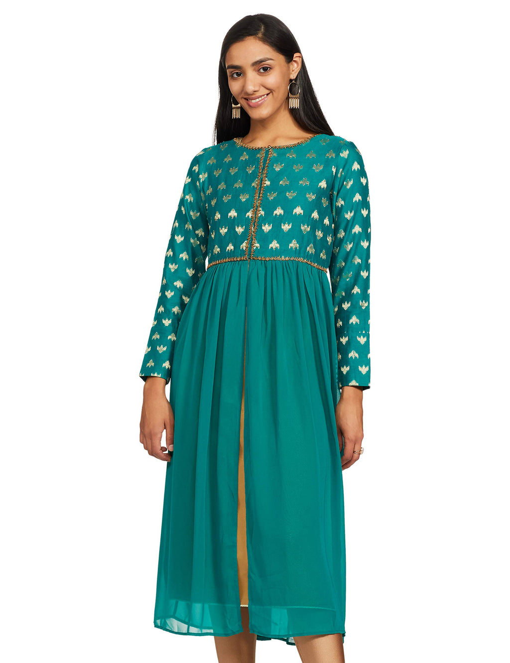 W For Woman Women'S Georgette Anarkali Calf-Long Kurta (18Fes11527-66170_Teal_Medium)