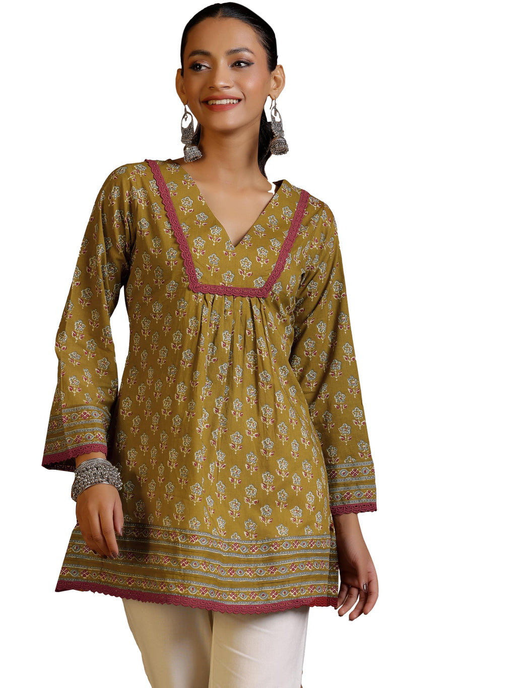Libas WomenS Cotton A-Line Kurta (29062H_Olive