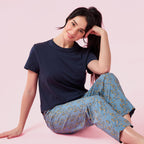 Enamor Womens Solid Relaxed Fit T-Shirt (E311_Navy