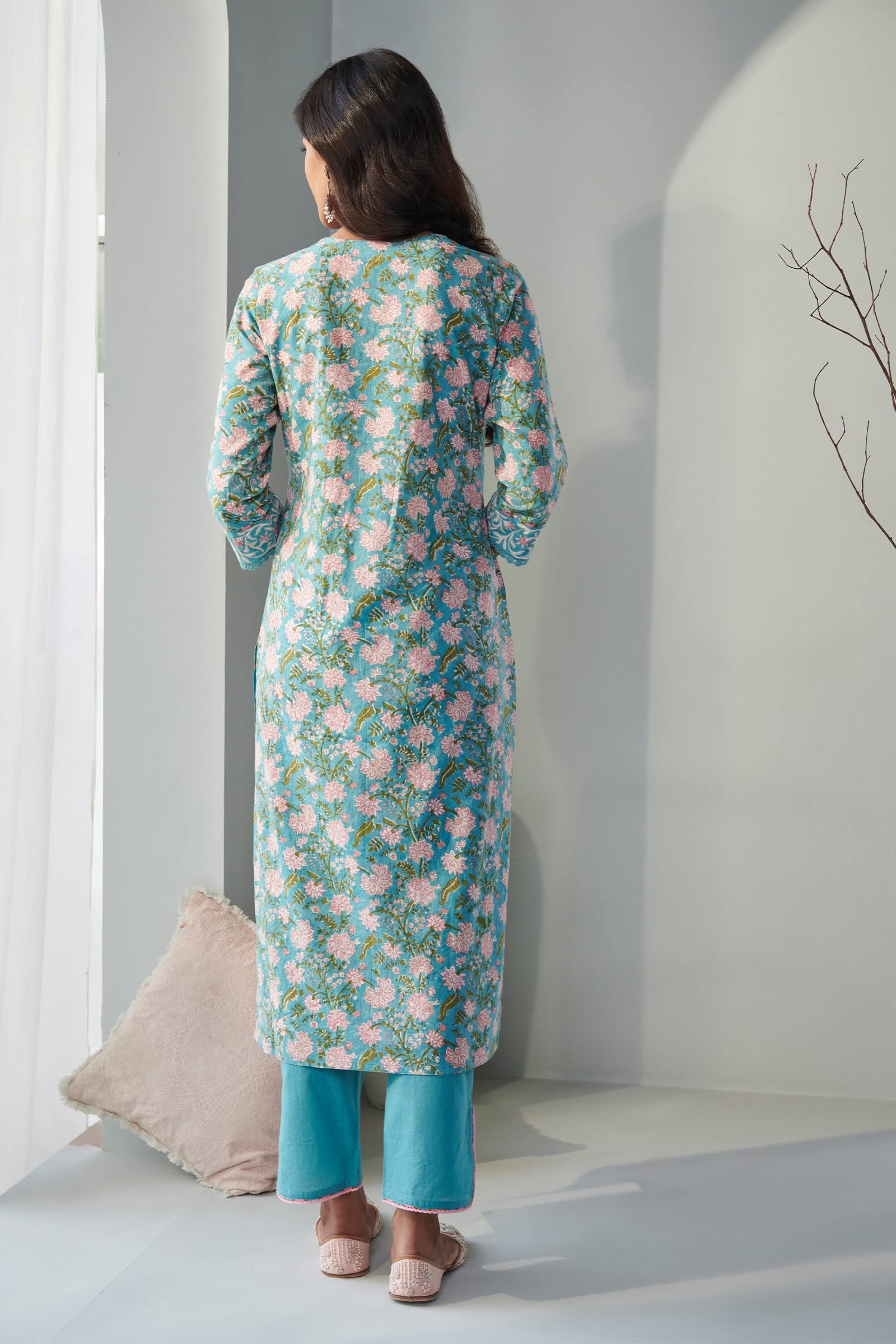 ANNI DESIGNER Womens Cotton Blend Straight Printed Kurta with Pant & Dupatta (Made Green_M_Medium_Green)