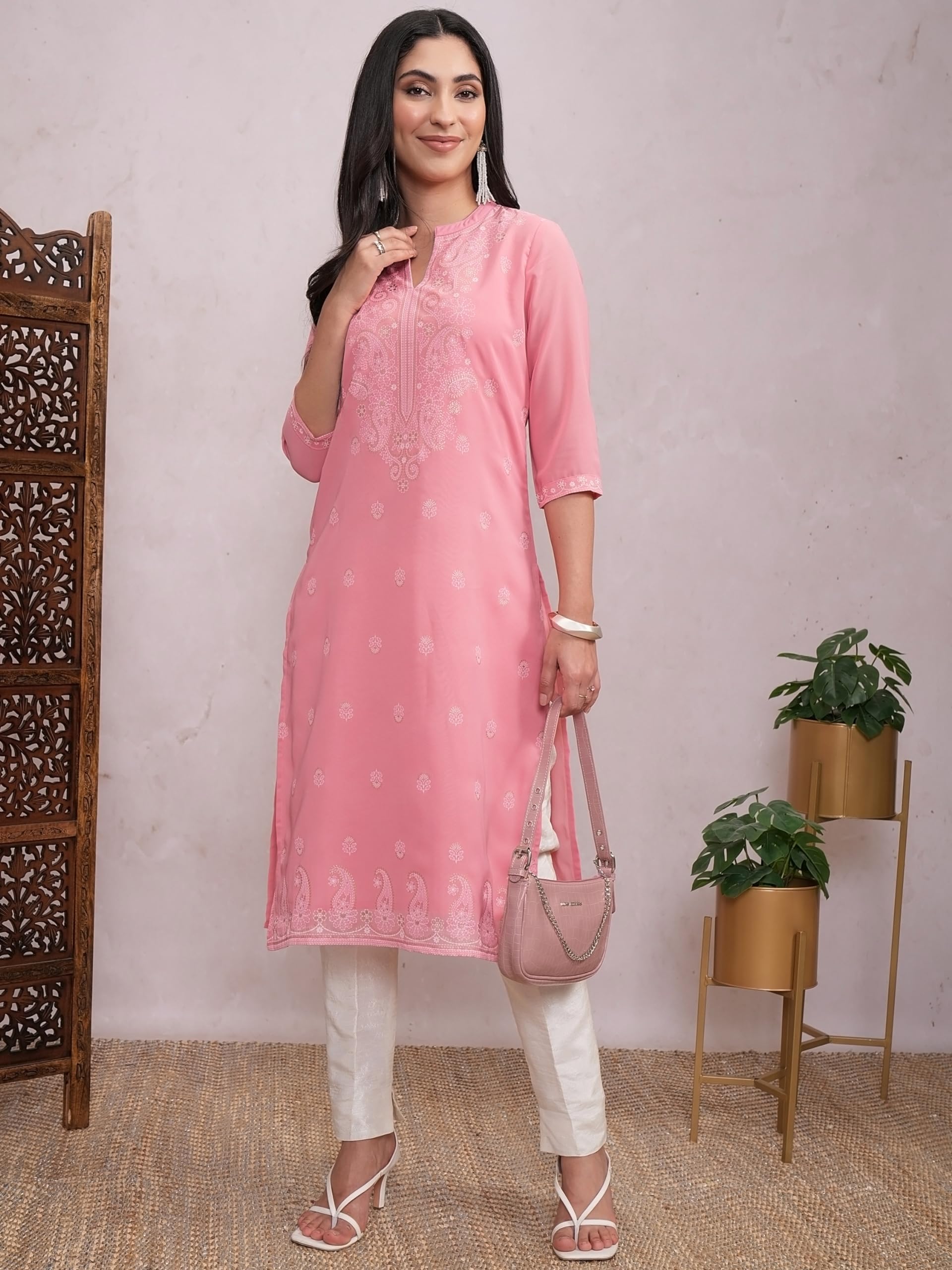 Ketch Women Round Neck Kurta Khku000485 Pink 2Xl