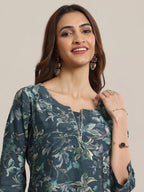 Libas WomenS Silk Blend Yoke Design A-Line Kurti (26738R_Grey