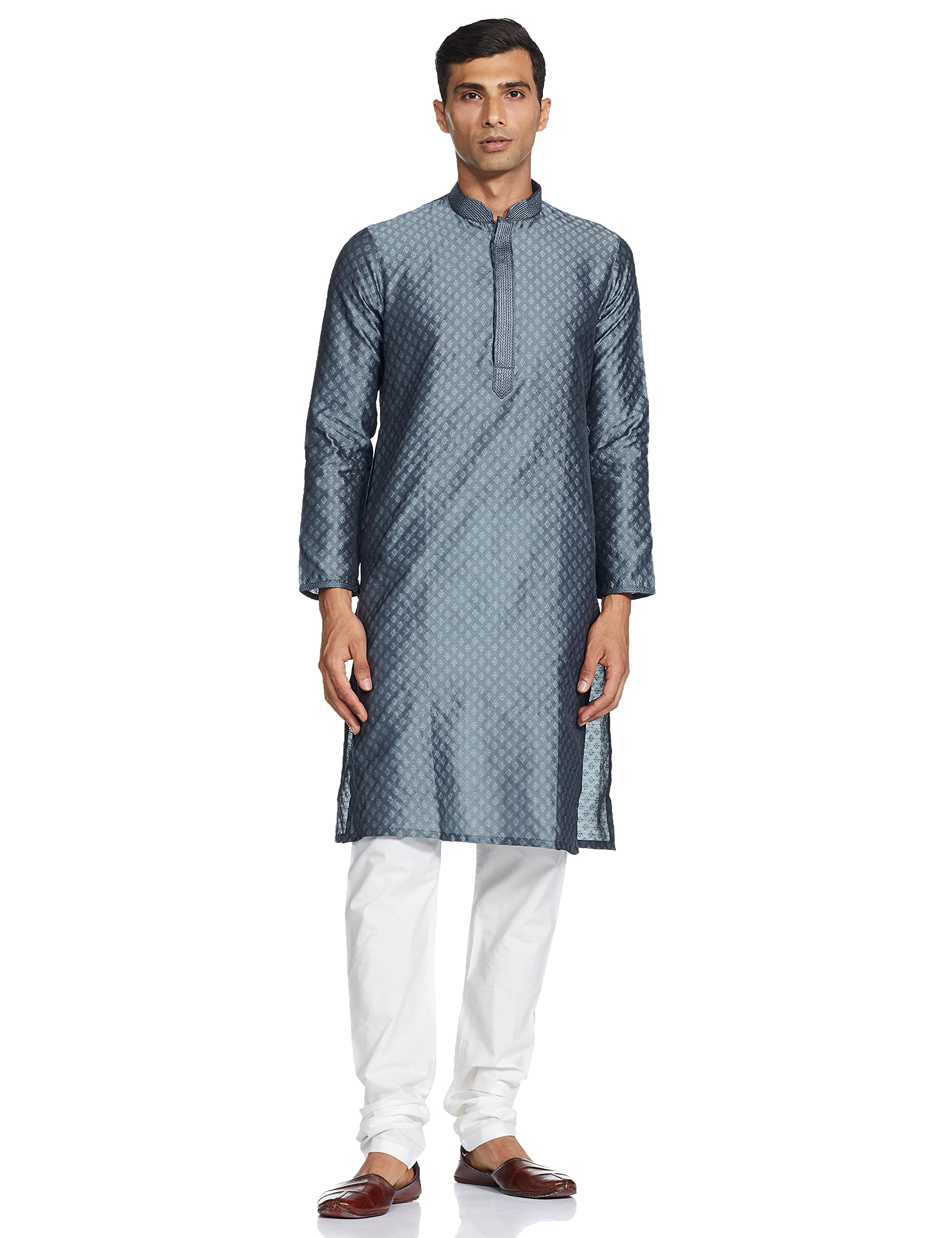 Manyavar MenS Art Silk Solid Regular Kurta And Churidar Set (S952808-308_Grey_2Xl)