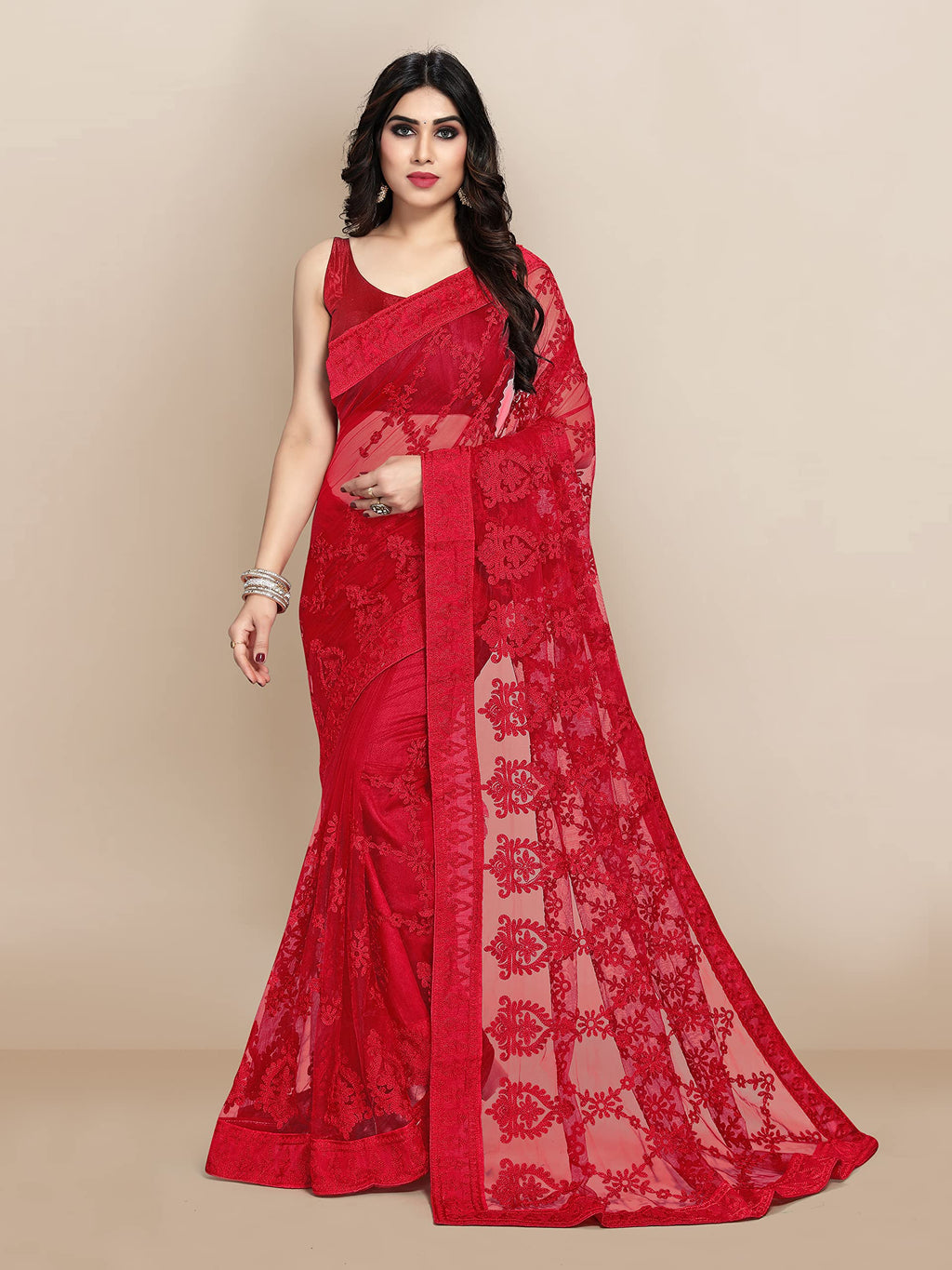 Ekasya WomenS Net Embroidered Floral Embroidered Saree And Unstitched Blouse Piece | Sari For Wedding | Festive Sarees For Wome