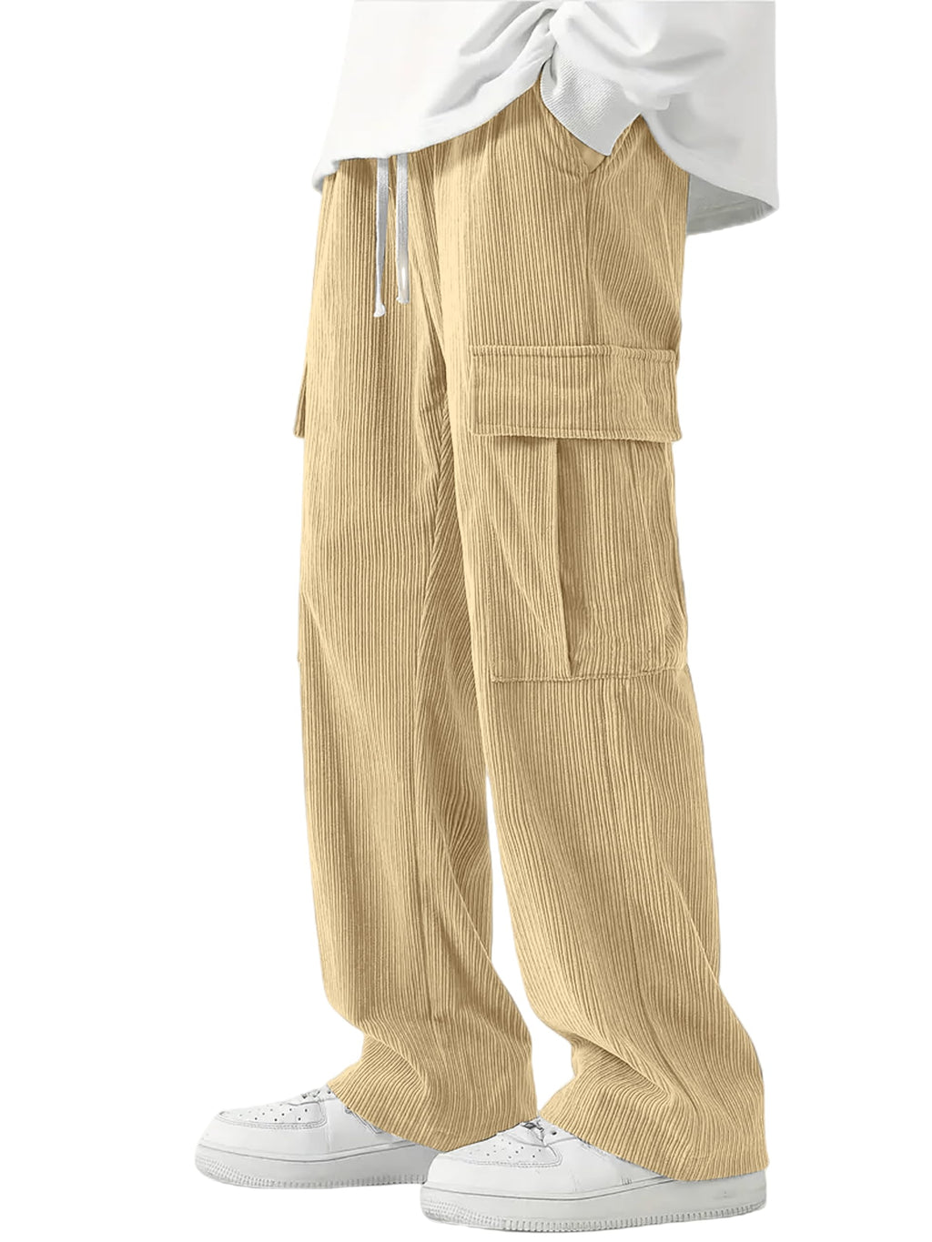 Indoprimo MenS Cotton Blend Trousers Cargo Style With Drawstring Both Side Pockets Solid Pattern Regular Fit And Long Length Cr