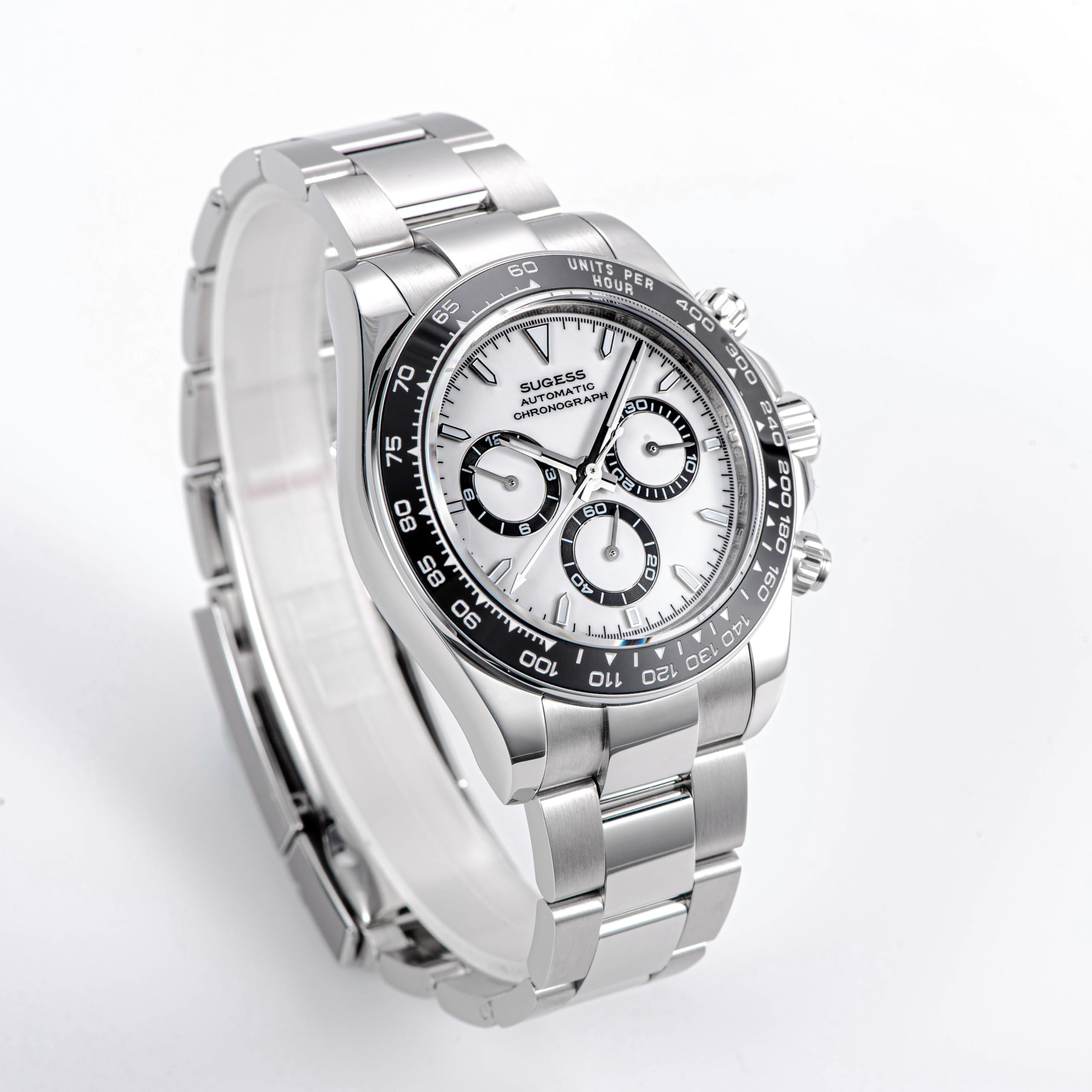 Sugess S418-2.002.S Chrono Racing Genuine Ceramic Bezel High Beat 41 Jewels SL4801 Chronograph Mens Watch, SILVER