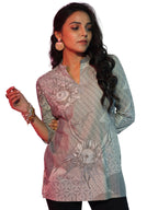 Libas Womens Printed Linen Straight Kurti For Women Off White