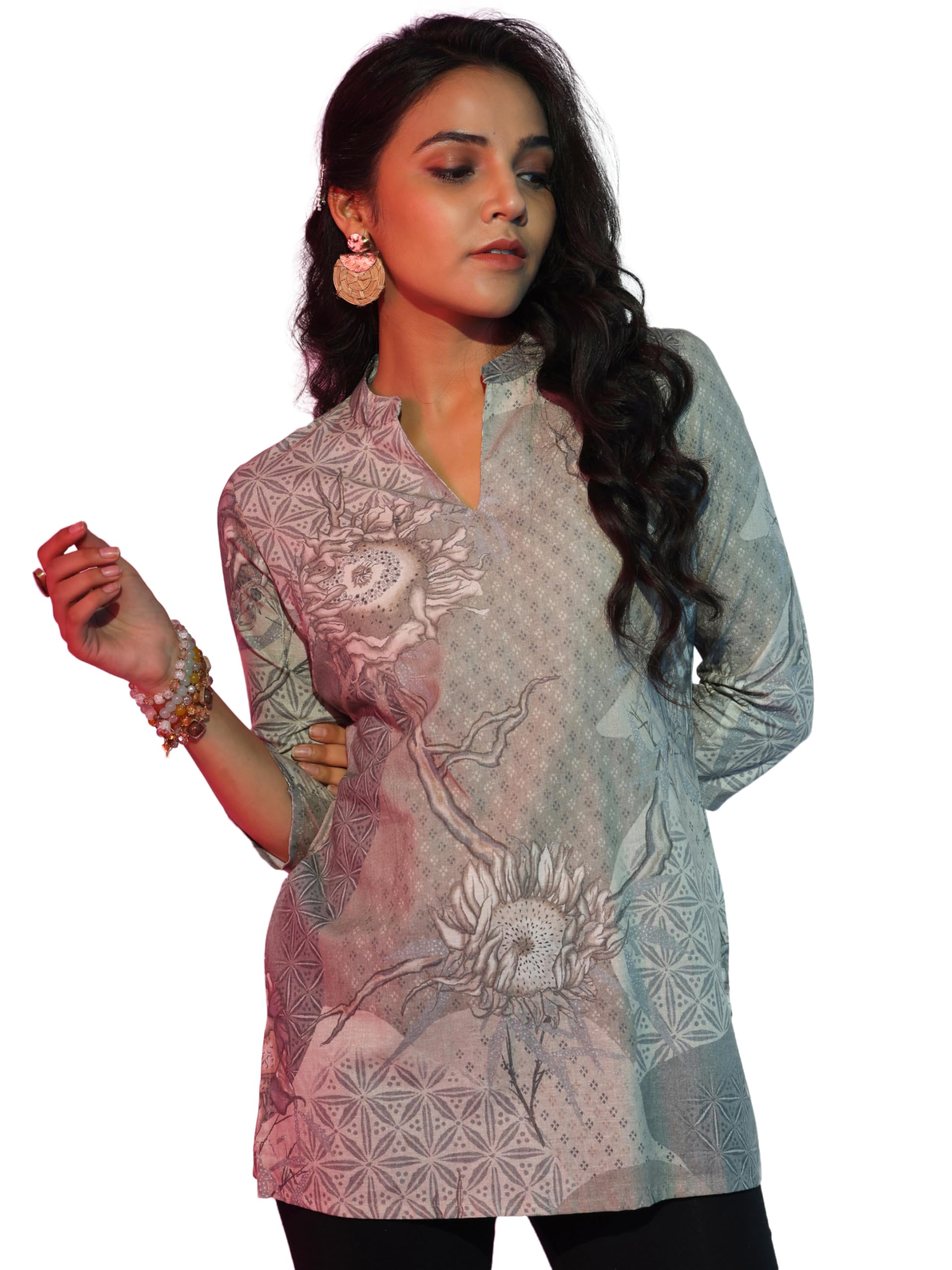 Libas Womens Printed Linen Straight Kurti For Women Off White