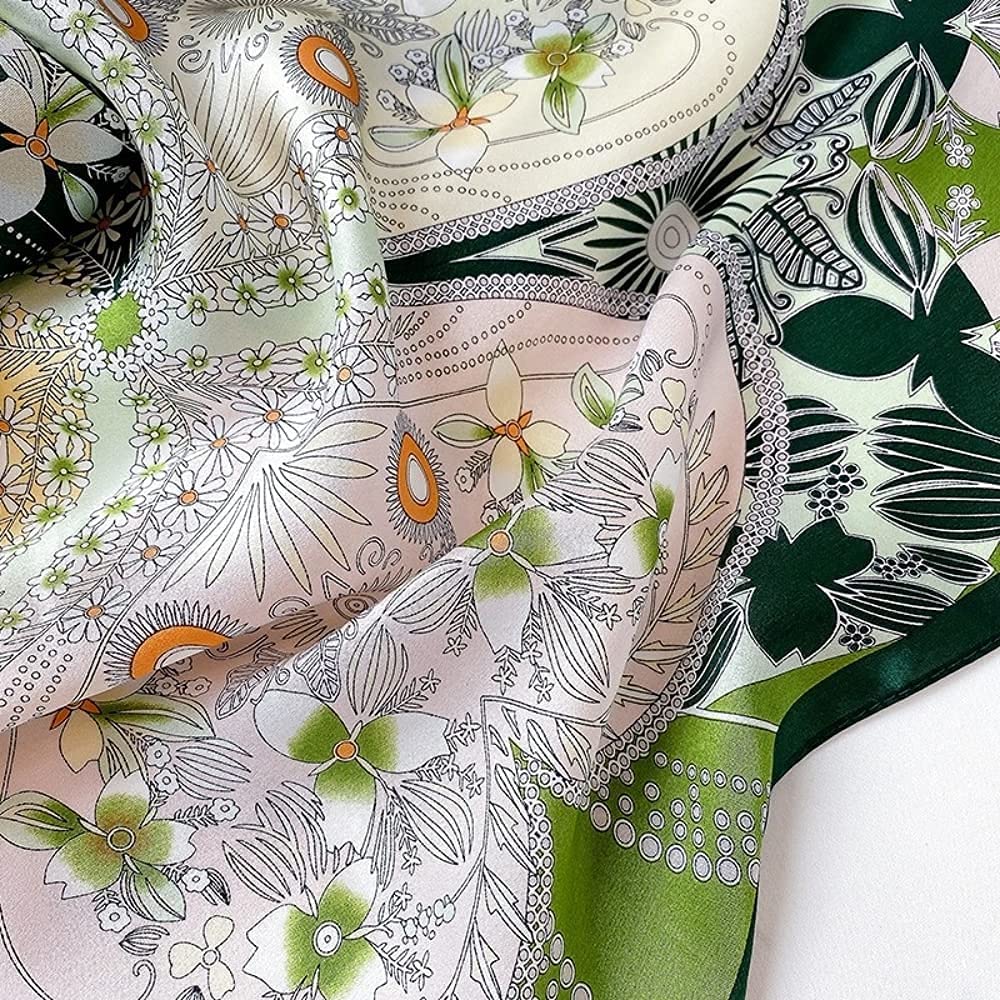 PoeticEHome 100% Real Mulberry Silk Women Small Square Neck Scarfs 21 Lightweight Neckerchief Printed Headscarf Gift Packed (X2