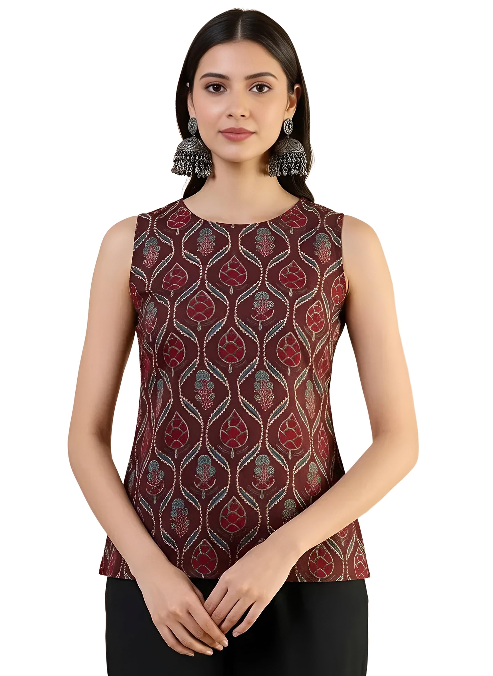Pinkmint Womens Printed Sleeveless Top for Women & Girls | Pure Cambric Cotton Fabric | Regular Fit | Soft, Breathable| Ideal fo