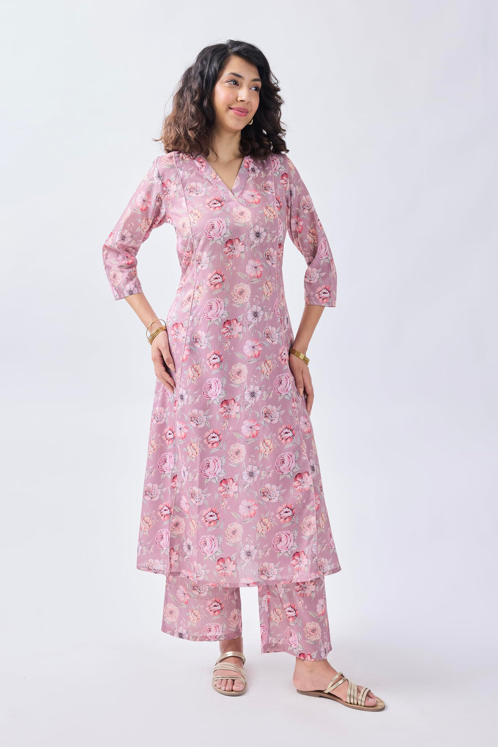 Toochki Kurta Set For Women | Two Piece Kurta Set For Women | Kurta Sets For Women | Stylish Kurta Set | Light Pink Floral Print