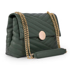 ADISA Womens Girls Quilted Cross Body Sling Bag with Gold Chain (SL5136) (D. Green)