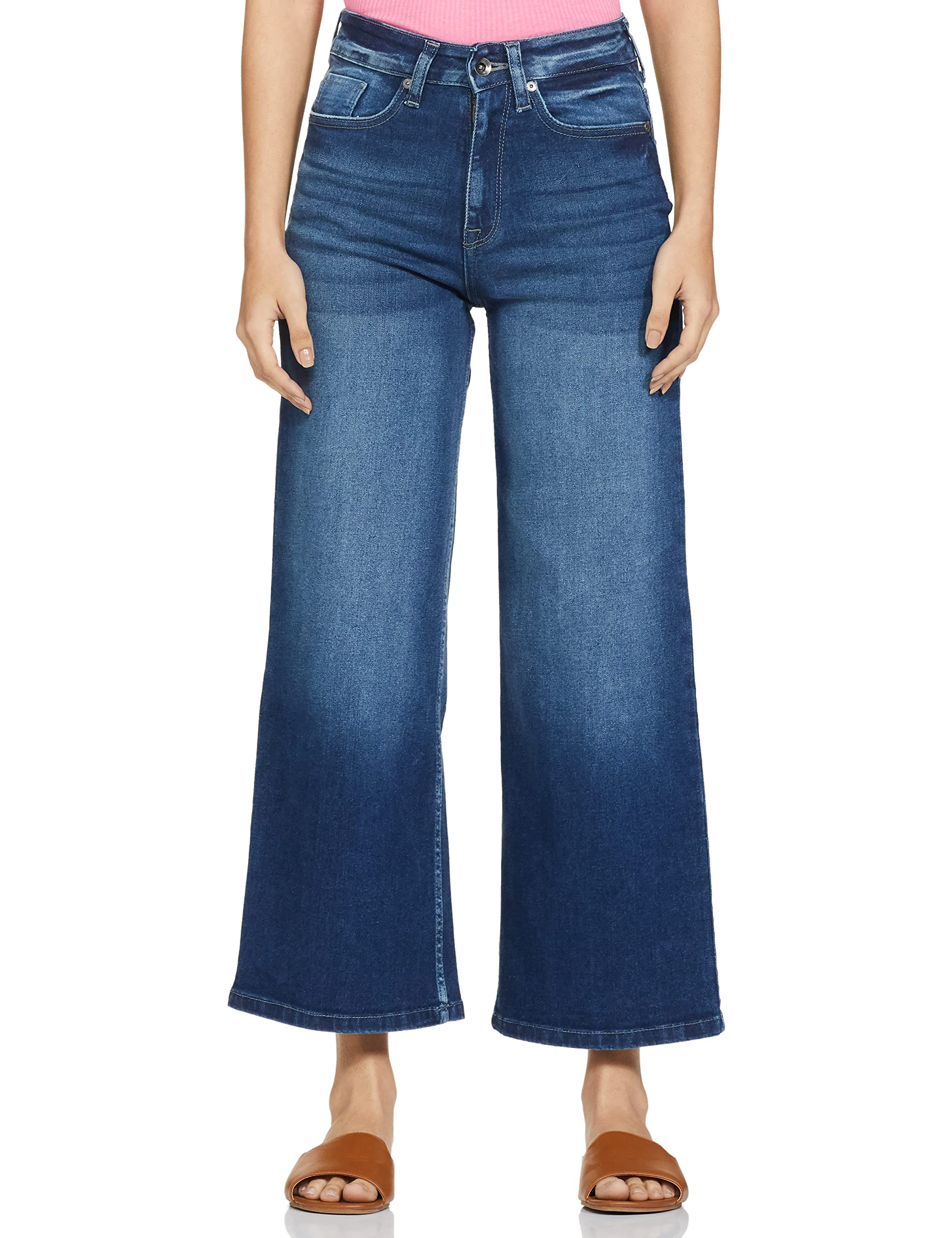 Pepe Jeans WomenS High Rise Wide Leg Fit Jeans Dark Used, 26, Dark Blue