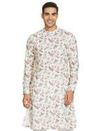 Manyavar Floral Print Full Sleeves Side Opening Casual Wear Kurta For Men - (Cream, Medium)