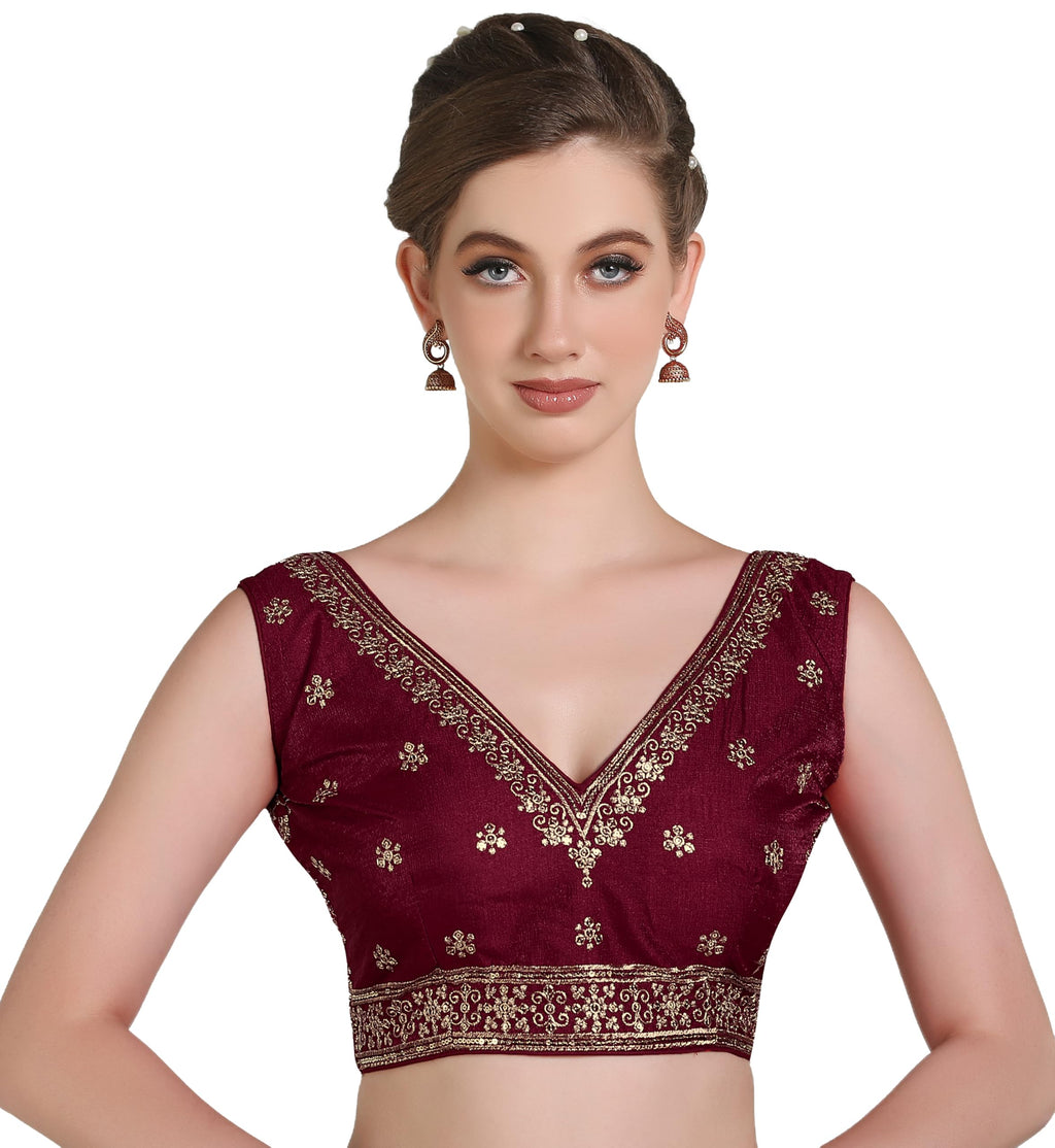 Pujia Mills WomenS Indian Ethnic Wear Designer Golden Zari With Embroidery Sequence Work V Neck Sleeveless Readymadeback Side W