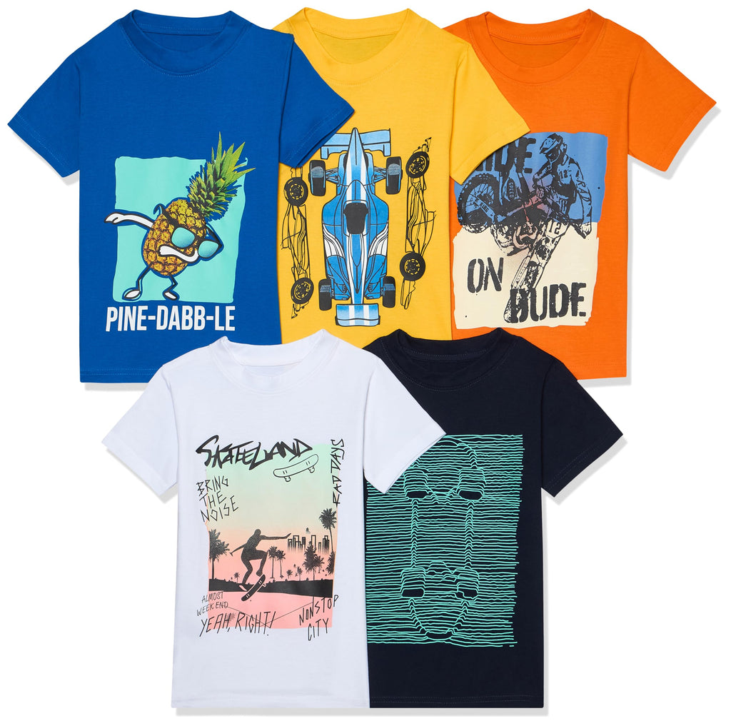 T2F Boys Cotton Printed Regular Fit T-Shirt (Pack 0f 5)