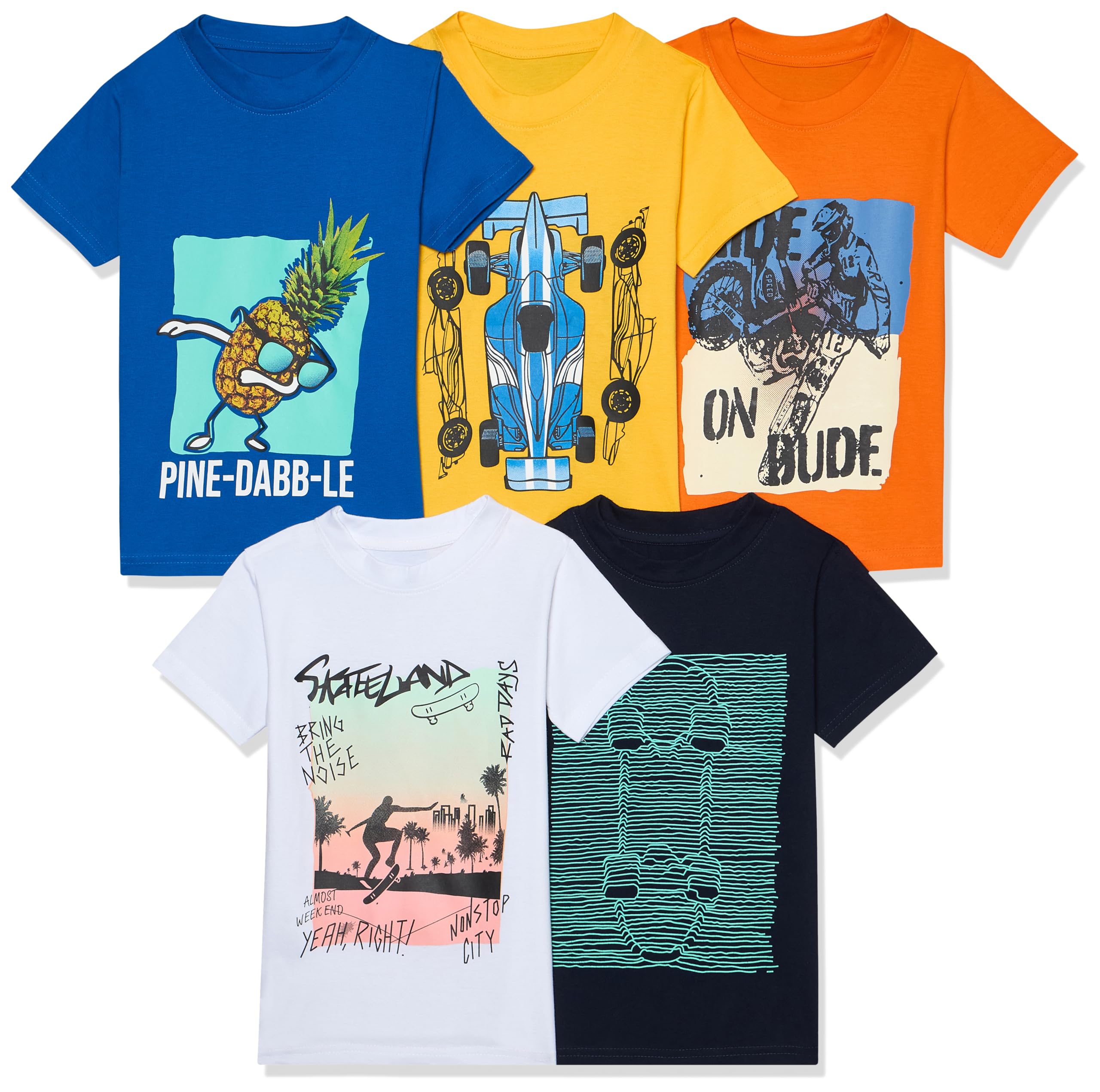 T2F Boys Cotton Printed Regular Fit T-Shirt (Pack 0f 5)