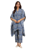 Libas WomenS Silk Blend Straight Waist Length Co-Ords (400416_Blue_Xl)