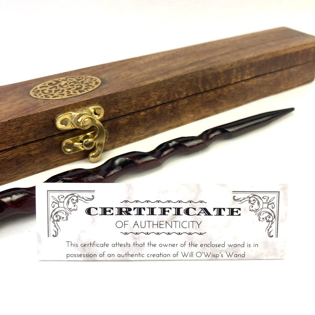 Will O'Wisp's Wand Emporium Witch and Wizard Wand in Real Wooden Display Box Certificate of Authenticity (The Enchanter)