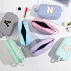 YOOLIFE Initial Makeup Bag - Personalized Monogram Cute Blue Makeup Bag Cosmetic Travel Toiletry Pouch Make Up Case for Women Mo