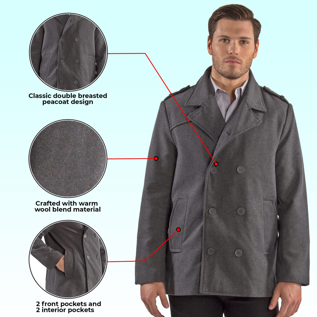 Alpine Swiss Men's Double Breasted Wool Peacoat Dress Jacket,Gray,X-Large