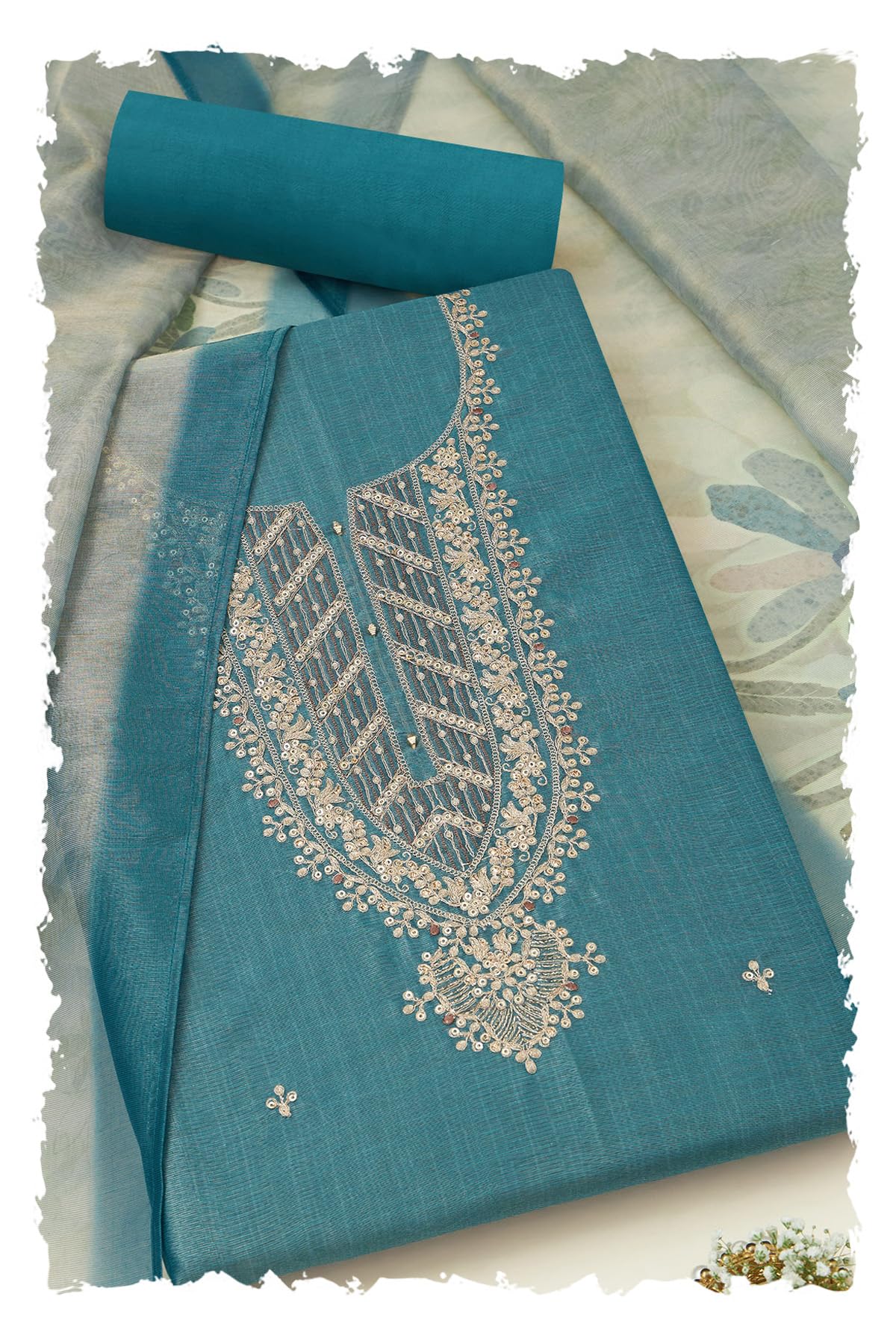 Soch Women Tissue Shimmer Embroidered Unstitched Dress Material with Zari