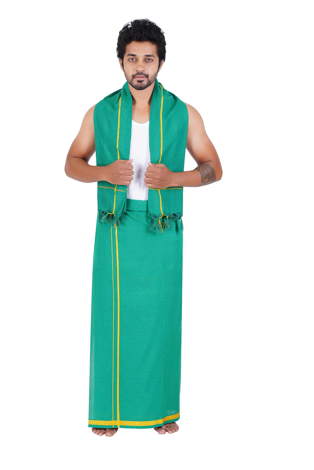 Prakasam Cotton MenS Pure Cotton Colour Dhoti (1.26X1.90Mtrs) With Matching Towel (0.74X1.50Mtrs) Set
