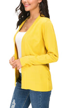 Women's Knit Cardigan Open Front Sweater Coat Long Sleeve (L, Lemon Yellow)