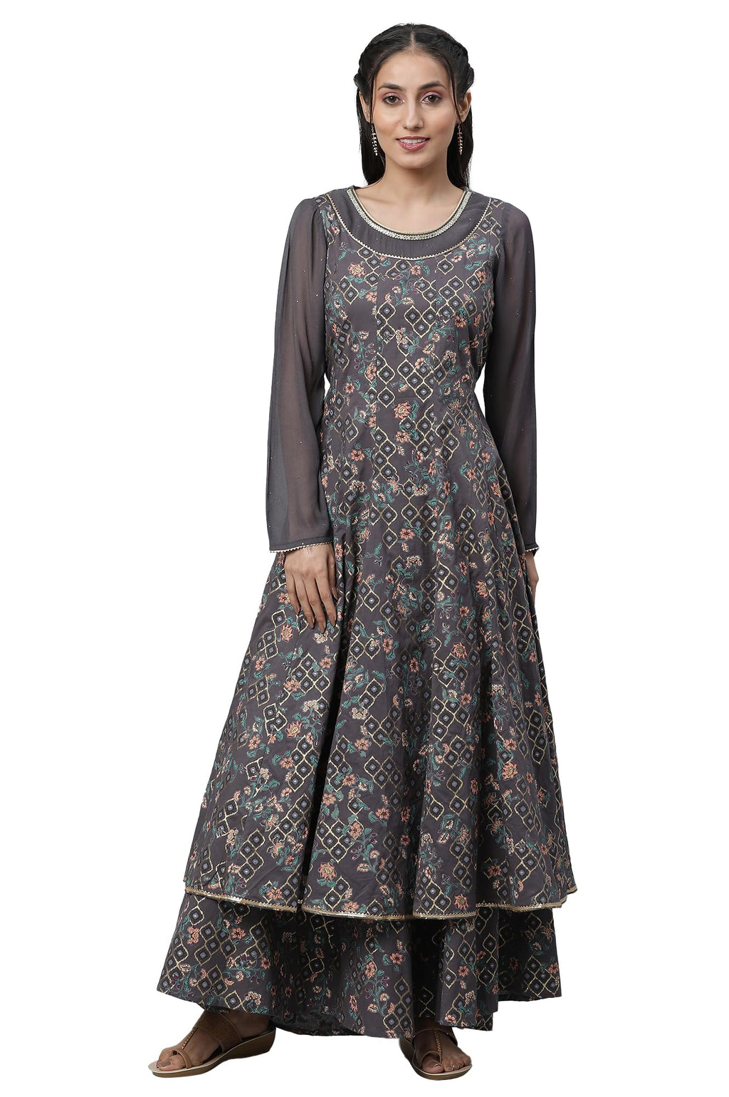Aurelia Women'S Grey Embellished Anarkali Flared Kurta