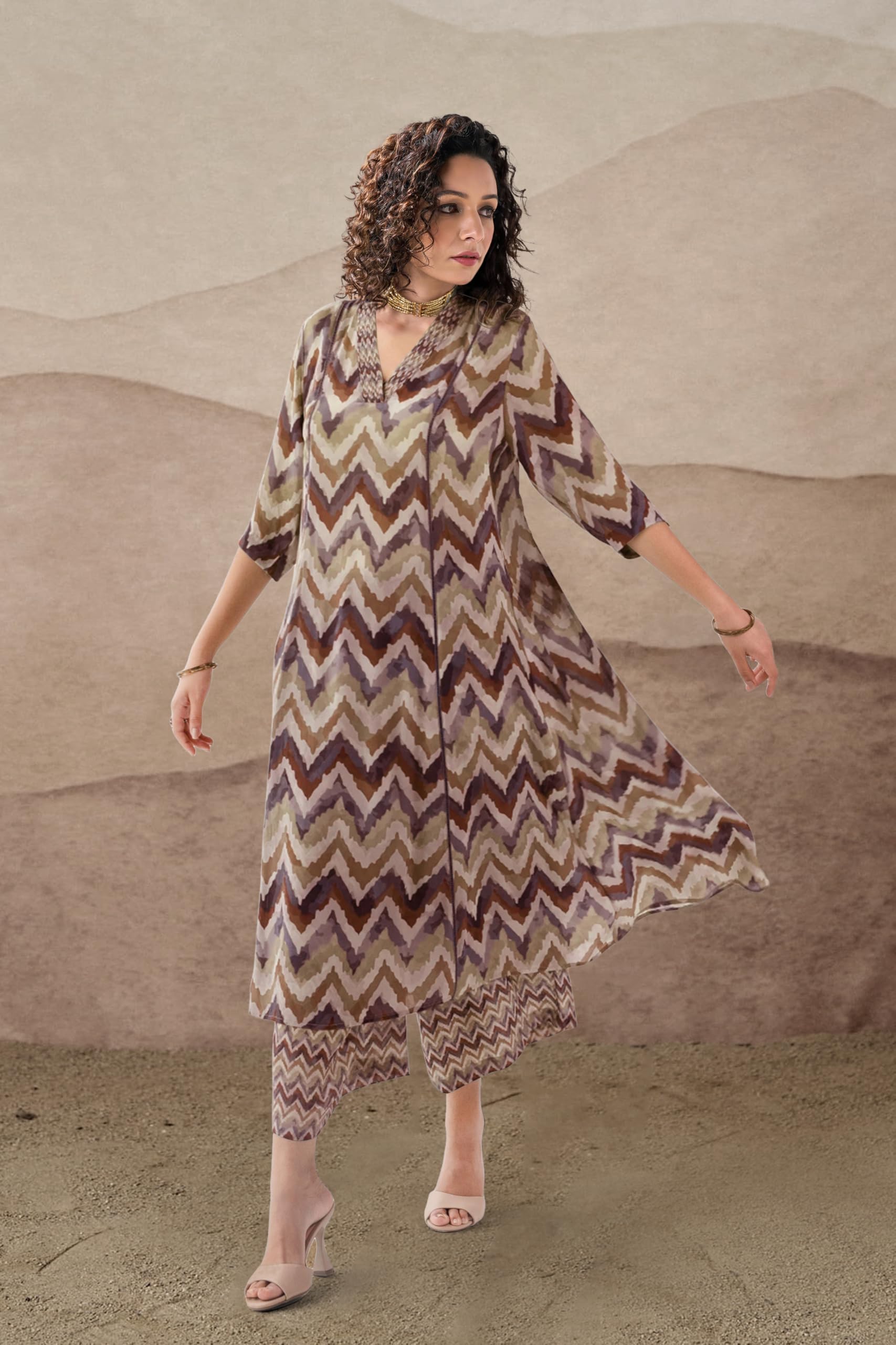 Toochki Dress For Women | Two Piece Dress For Women Long | Dress | Maxi Dress For Women | Dresses | Zig Zag Printed Dress | Cott