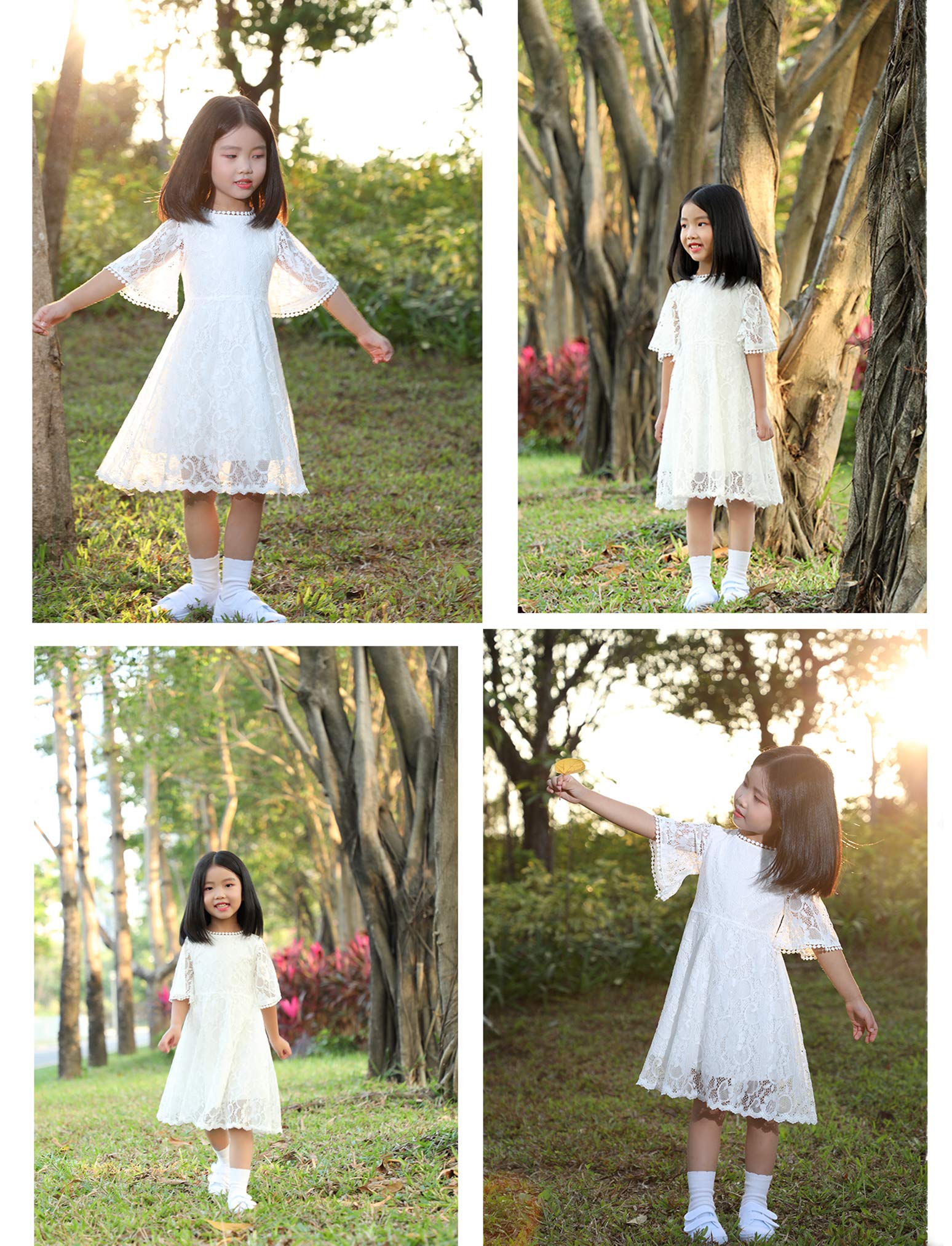 Youwon Flower Girls Dress Lace Dress Vintage Country Wedding Party Dress 2-6 7-16 Off-White 10-12 Years