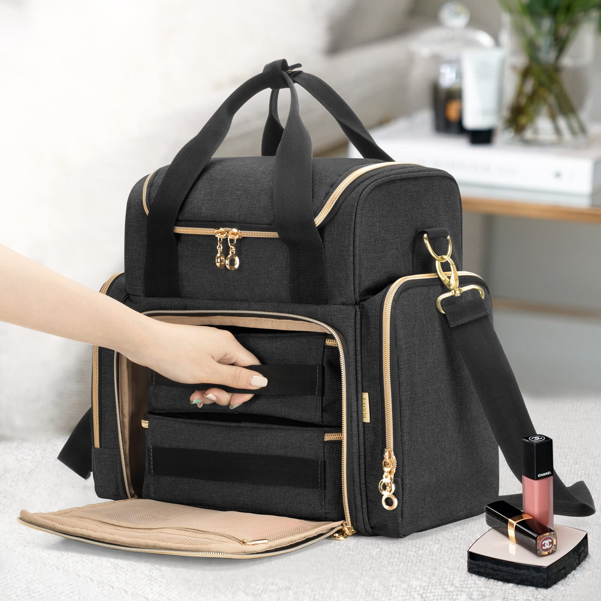 LUXJA Travel Makeup Bag with 2 Removable Cases, Cosmetic Bag with Multiple Storage Sections (Patent Pending)