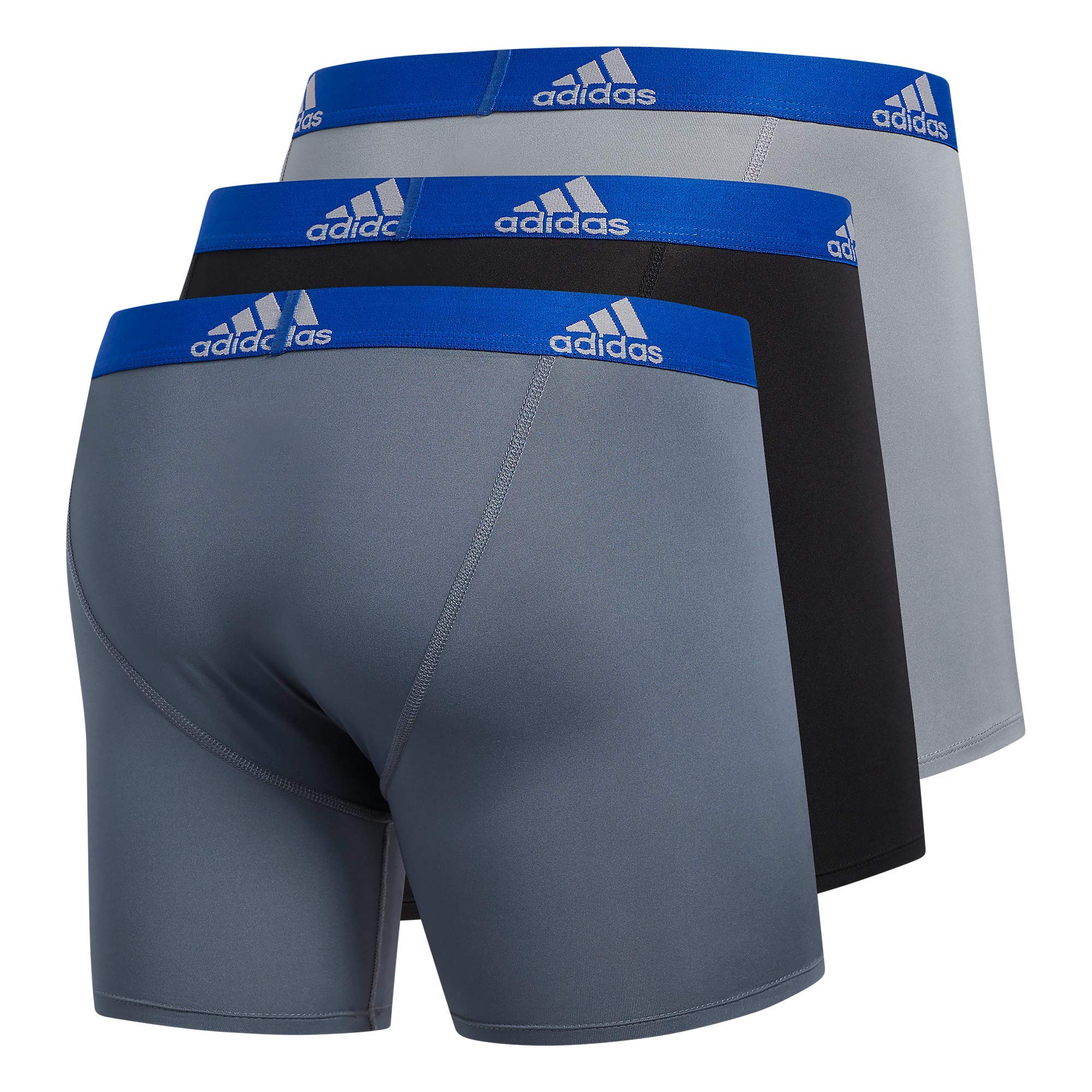 adidas Men's Performance Boxer Brief Underwear (3-Pack), Onix Grey/Black/Collegiate Royal Blue, Large