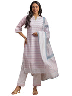 Libas Womens Embroidered Cotton Blend Straight Kurta With Palazzos And Dupatta