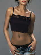 New 4 Pieces Women's Lace Cami Stretch Lace Half Cami Breathable Lace Bralette Top for Women Girls (Black, White, Beige, Grey, X