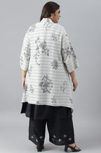 W For Woman Plus Size White And Deep Blue Ombre Kurta With Printed Gilet And Parallel Pants