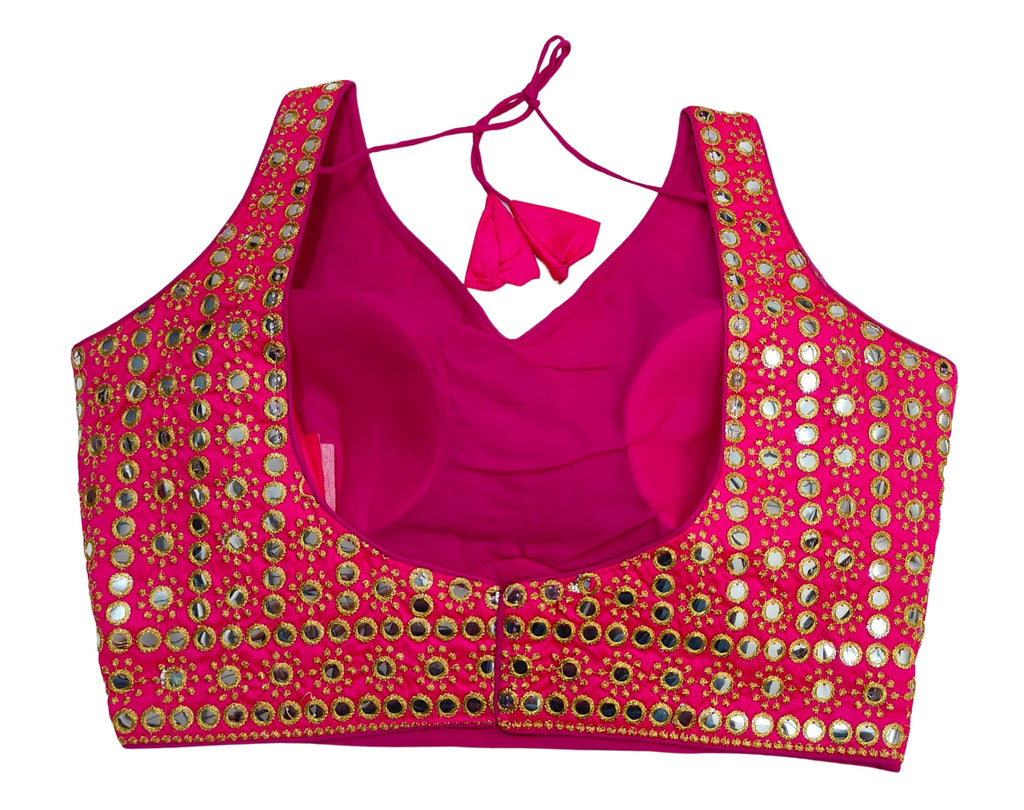 Pujia Mills Womens Readymade Blouse Sleeveless Blouse Embroidery jari Work Mirror Blouse Handwork Readymade Saree Blouse for Wo