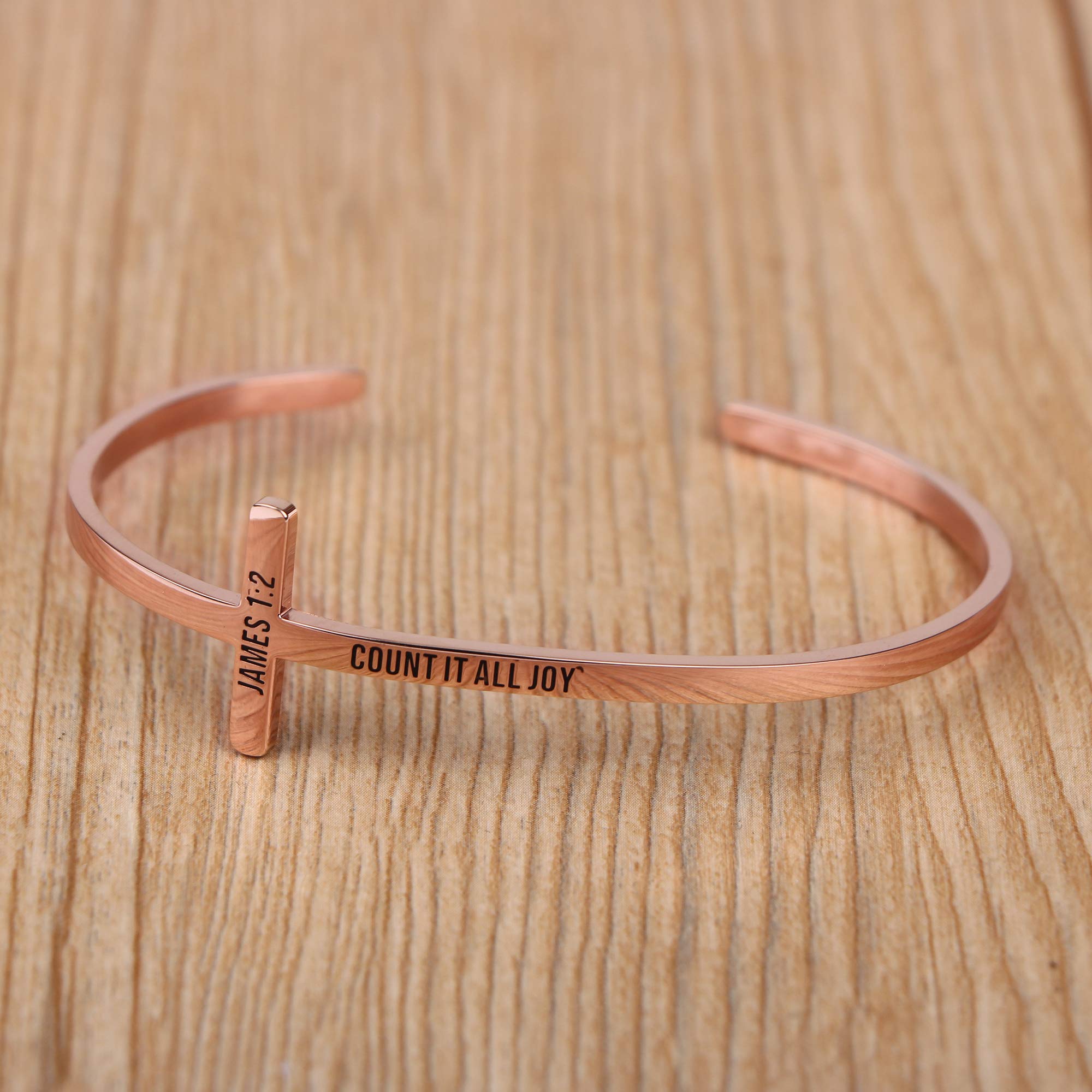 Memgift Count It All Joy James 1:2 Christian Gifts Stainless Steel Bible Verse Rose Gold Cross Bracelet Birthday Baptism Christm