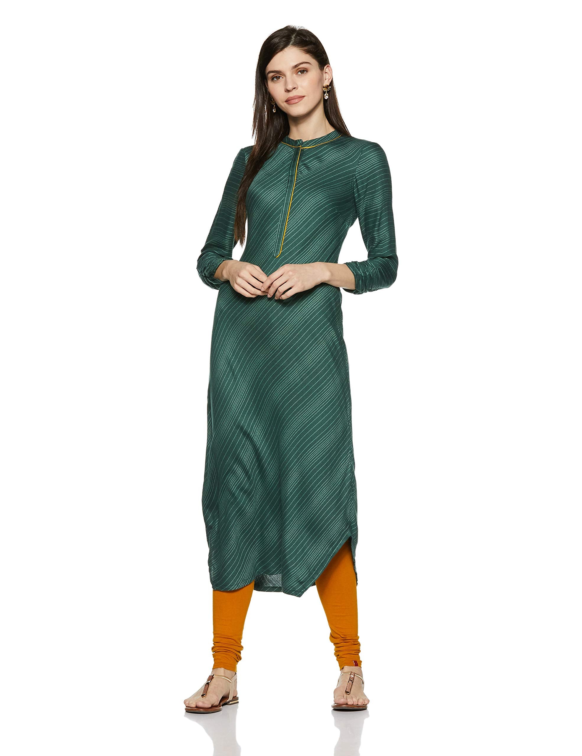 Aurelia Women'S Cotton Asymmetrical Hemline Kurta (18Aua10263-300416_L_Green_Green_L)
