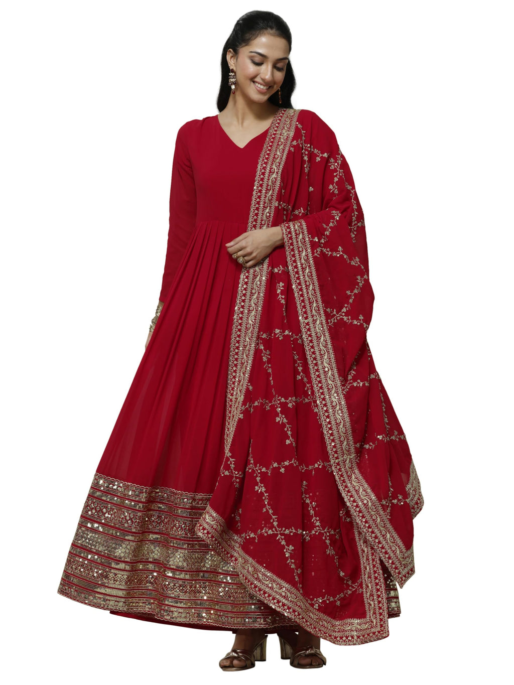 Libas Embroidered Georgette Anarkali Kurta Set For Women (51643Xxl)
