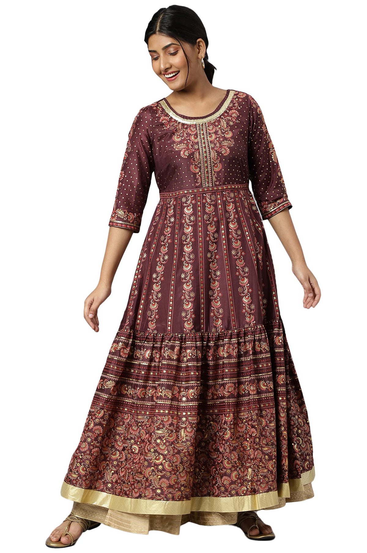 Aurelia WomenS Polyester A-Line Ankle Length Dress & Tight (23Feas14273-505389_Maroon