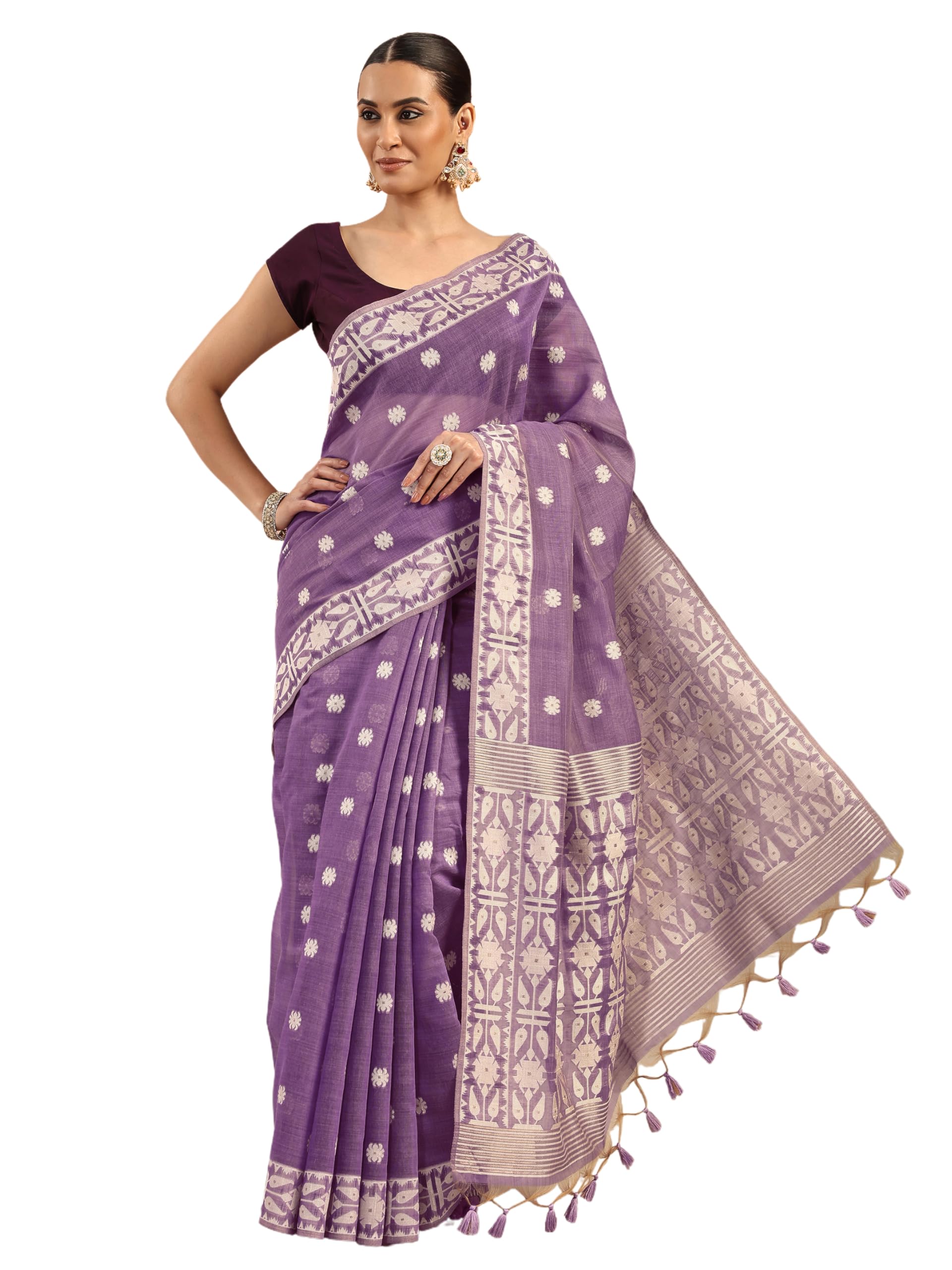 Libas Woven Design Cotton Blend Saree With Unstitched Blouse Piece